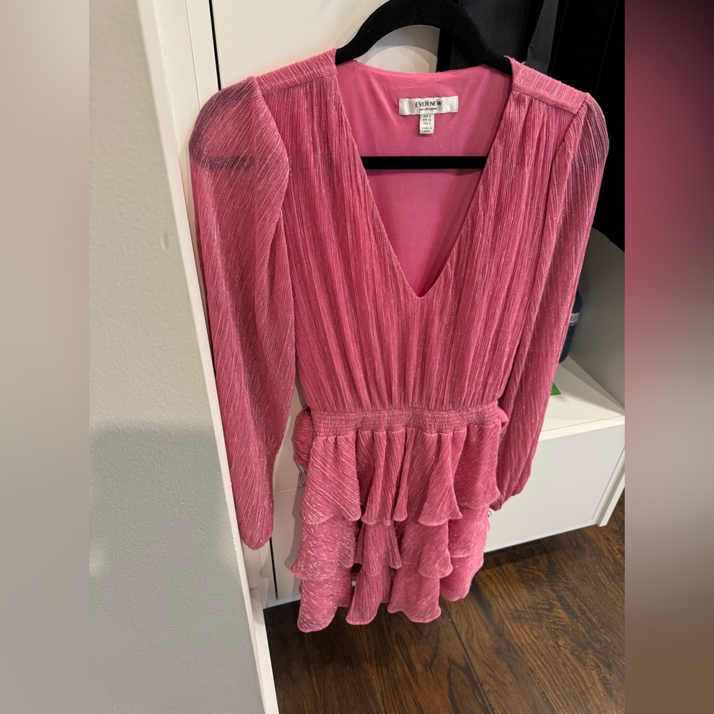 Pink V-Neck Ruffle Dress - Picture 1 of 4